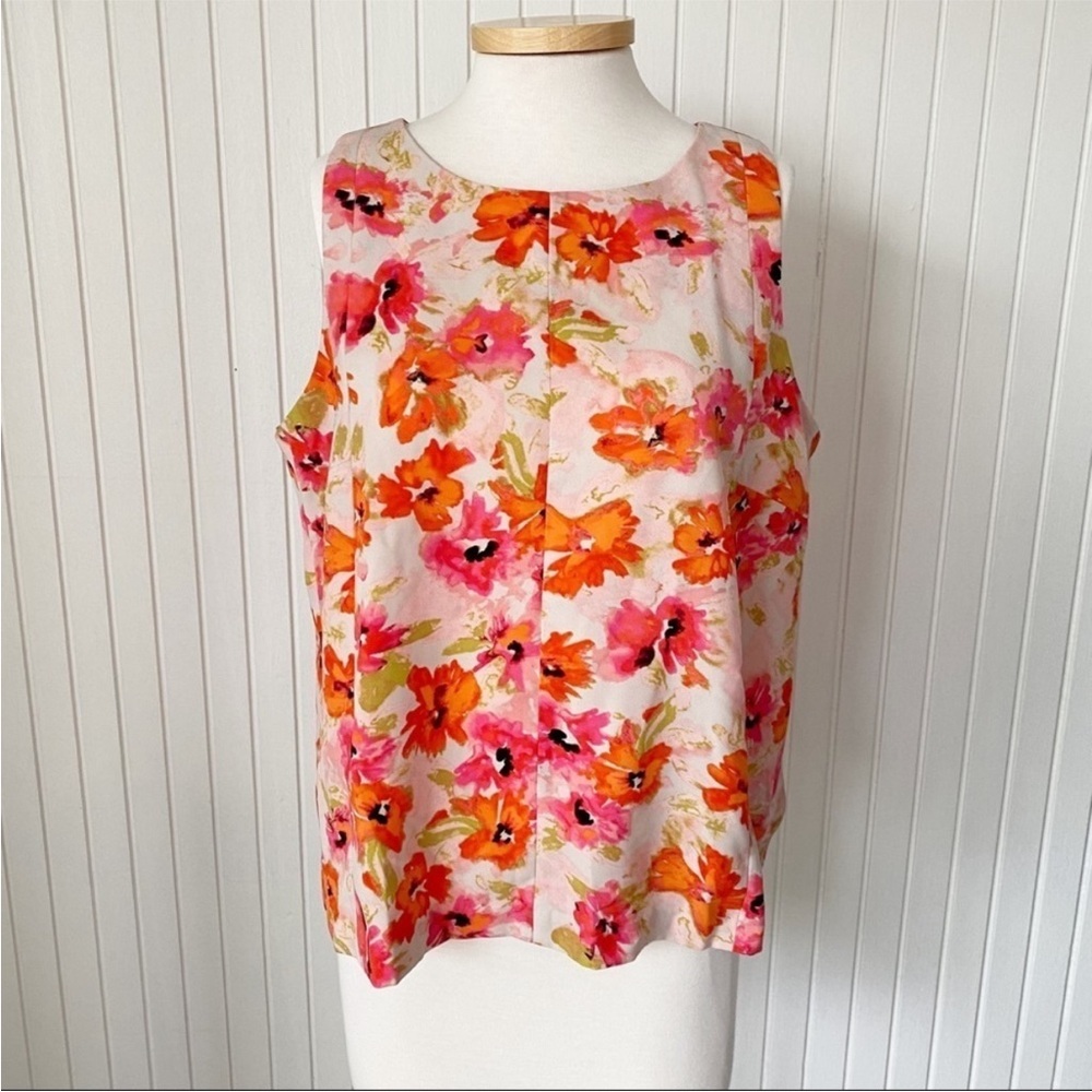 Loft Petites Floral Tank Blouse Top Red Pink Green